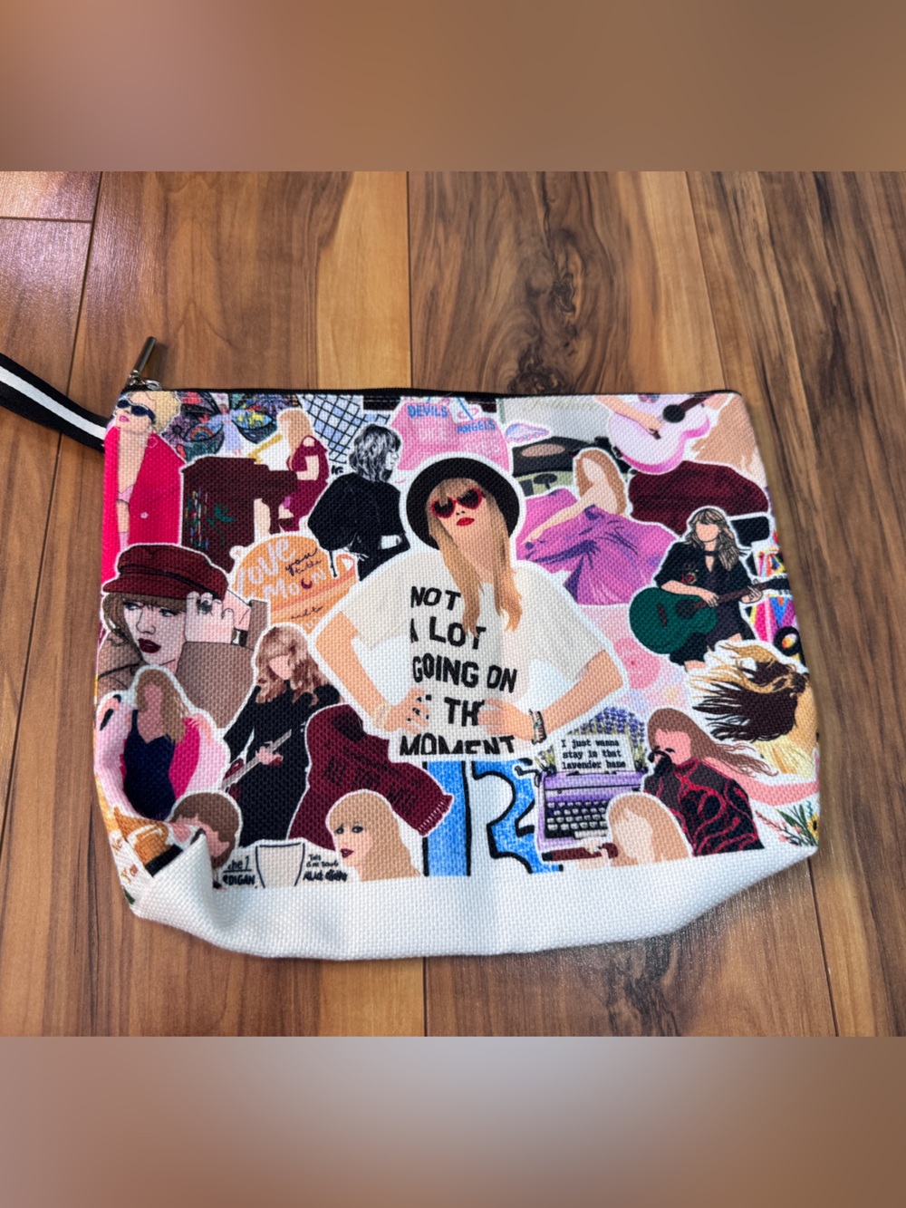 Graphic Taylor Swift Collage Canvas Wristlet Pouch in Multicolor